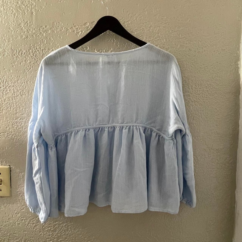 Blu Pepper Women's Blue Peasant Boho blouse with tie detail - Picture 5 of 7